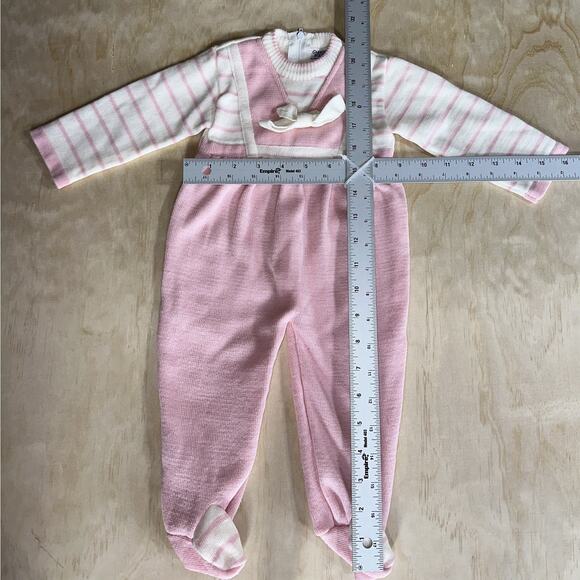 Carriage Boutiques Baby Girl Pink Knit Romper 3M Footed One Piece Vintage - Picture 4 of 6